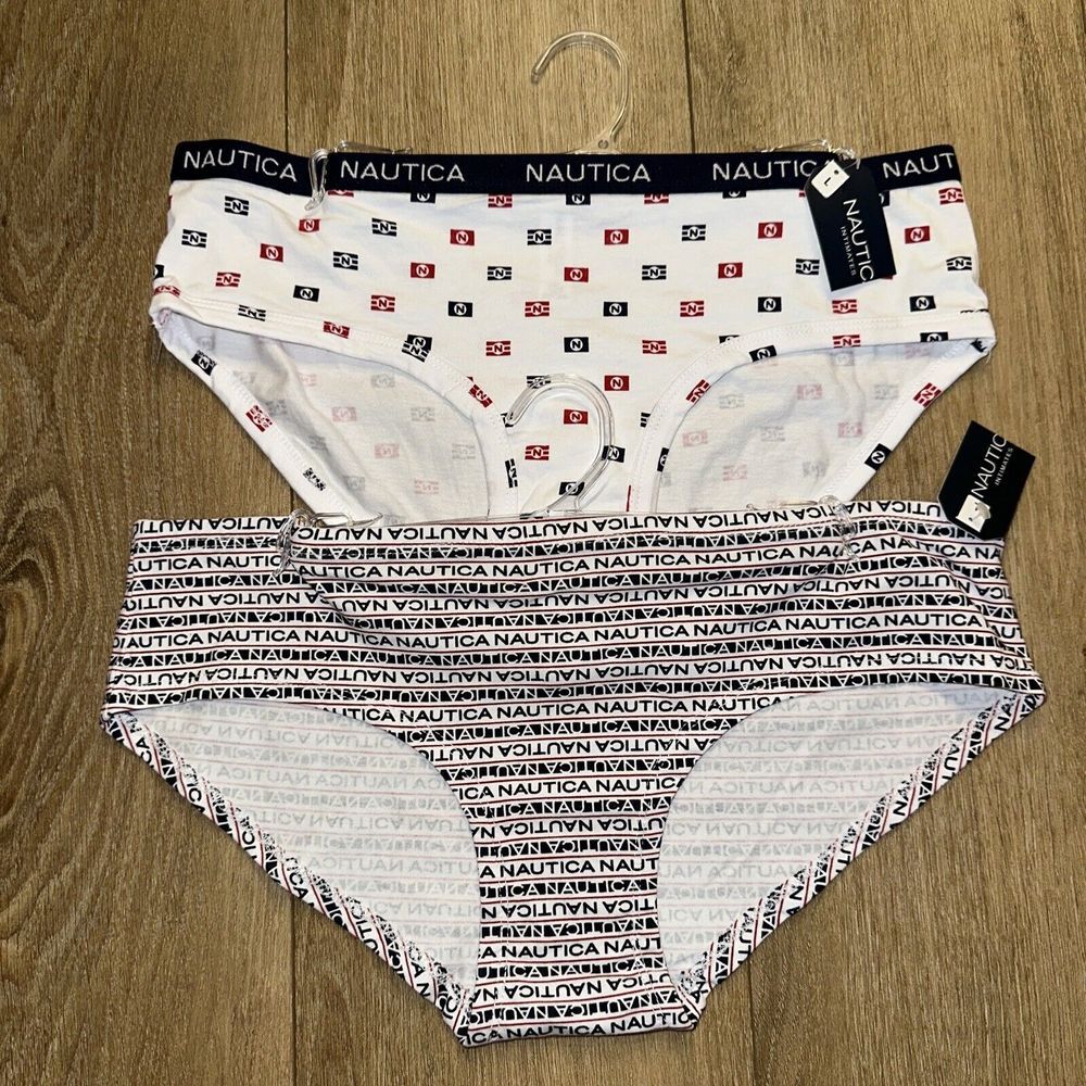 Nautica Women's Panties 2 Pack Panties White‎ Red Hipster Size Large L NWT